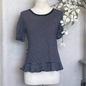 Banana Republic Womens XS Stripe Short SlvRuffle Hem Supima Cotton Couture Tee